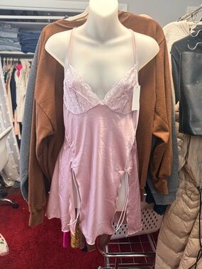 Y2K Lace-Trim Satin Chemise Slip - lilac